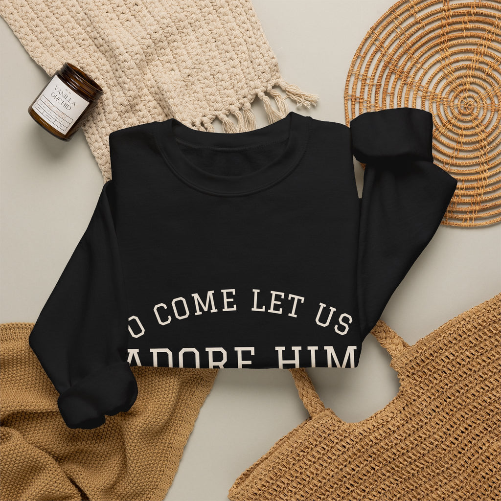 O Come Let Us Adore Him Christmas Crewneck | Christian Christmas Sweatshirt