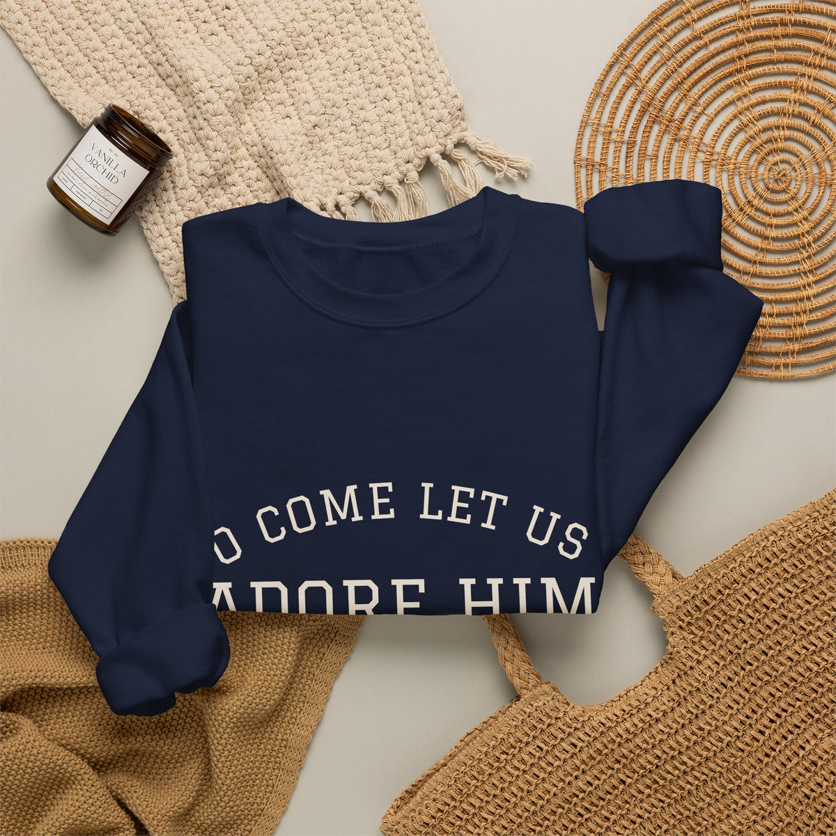 O Come Let Us Adore Him Christmas Crewneck | Christian Christmas Sweatshirt