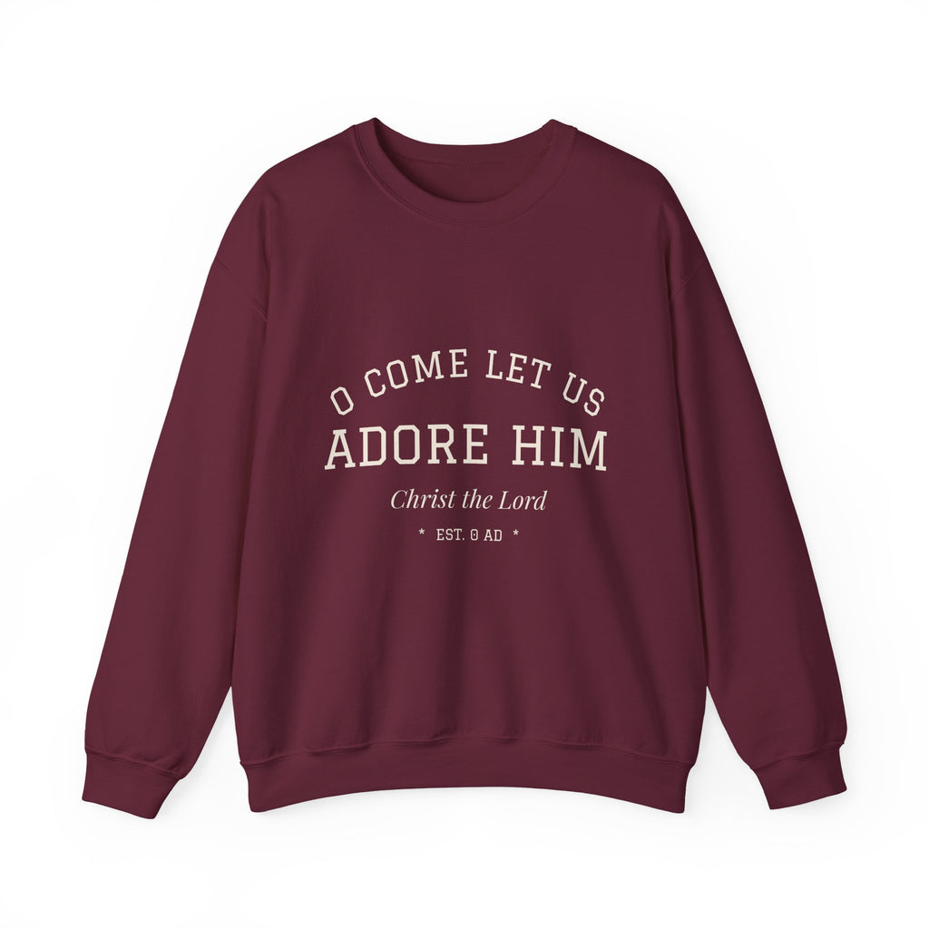 O Come Let Us Adore Him Christmas Crewneck | Christian Christmas Sweatshirt