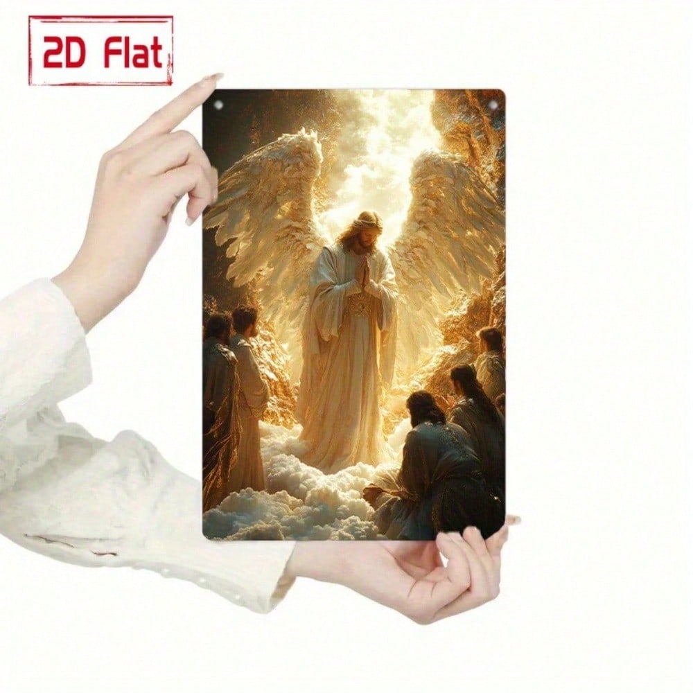 Angel prayer tin wall sign – held in hand for scale