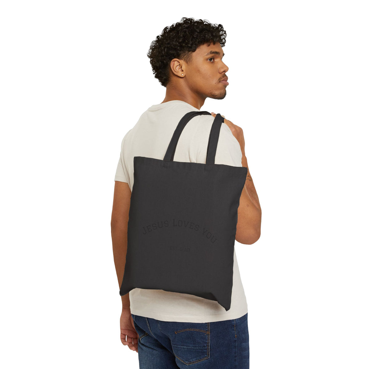 Jesus Loves You Cotton Canvas Tote Bag — Inspirational Faith Grocery & Everyday Shopper