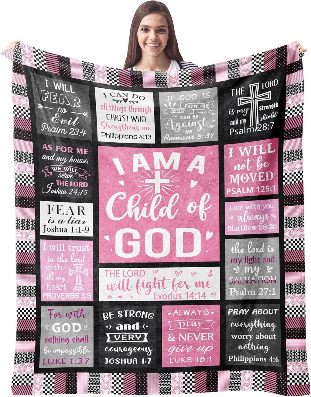 I Am A Child Of God pink scripture throw blanket – full blanket