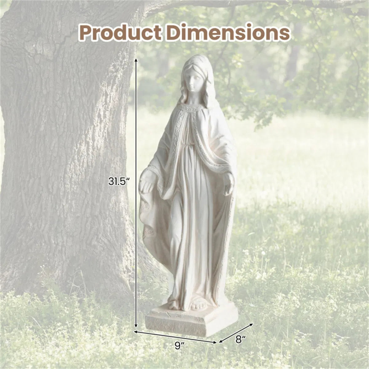 31.5 inch white Virgin Mary garden statue – dimensions 31.5 x 9 x 8 in
