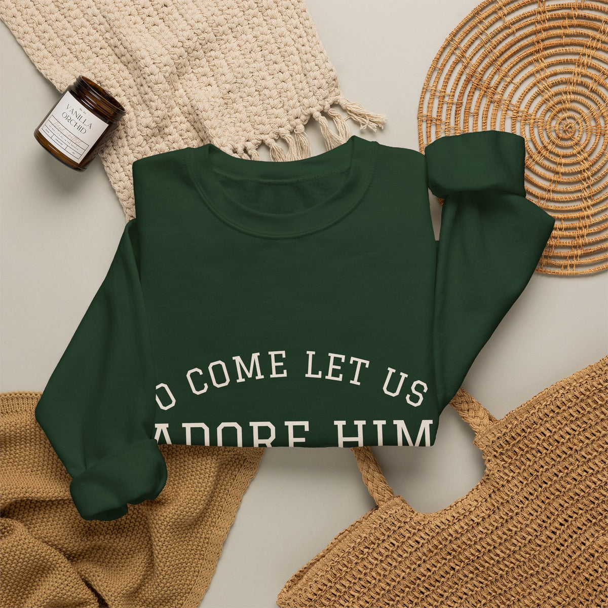 O Come Let Us Adore Him Christmas Crewneck | Christian Christmas Sweatshirt