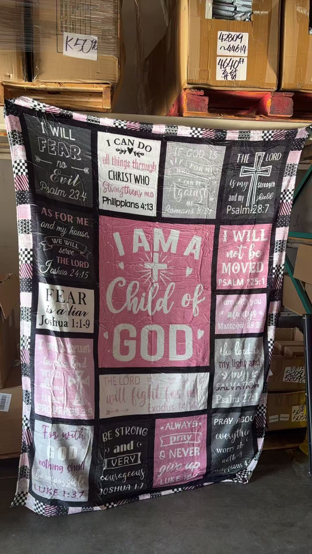 I Am A Child Of God pink scripture throw blanket – full blanket hanging