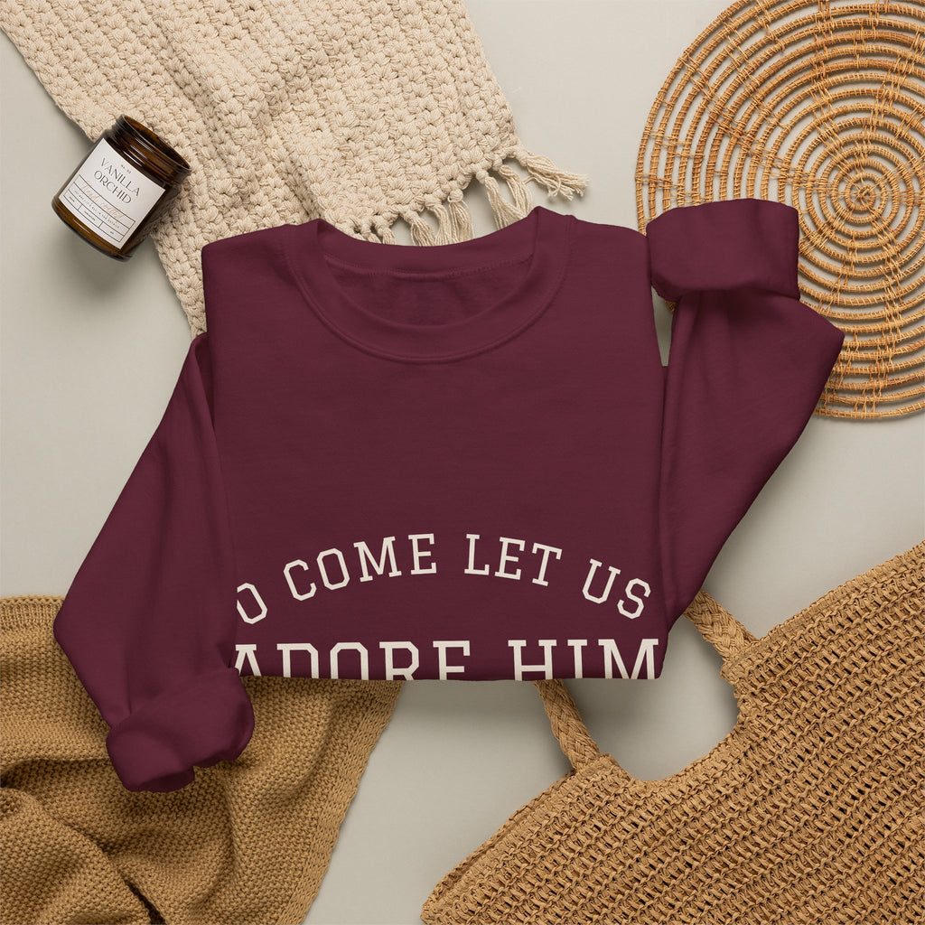 O Come Let Us Adore Him Christmas Crewneck | Christian Christmas Sweatshirt