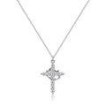Crown cross necklace with sparkling stones, silver – front view