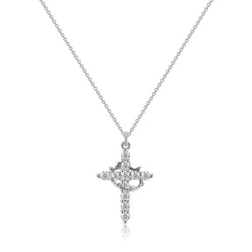 Crown cross necklace with sparkling stones, silver – pendant detail