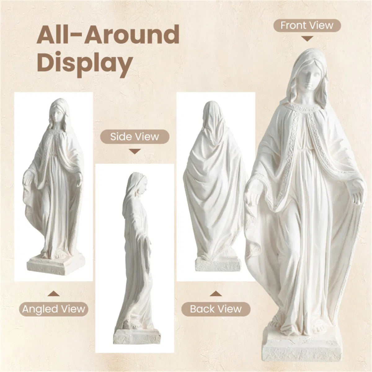 31.5 inch white Virgin Mary garden statue – all-around views